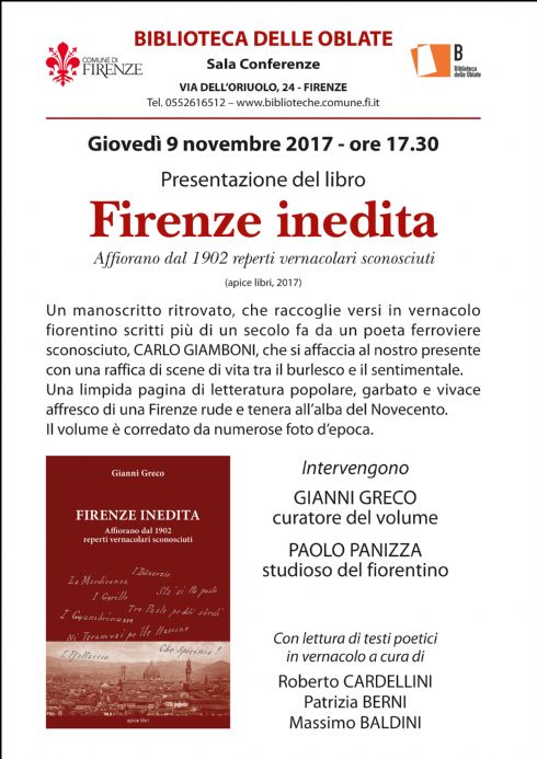 "Firenze inedita" alla biblioteca delle Oblate