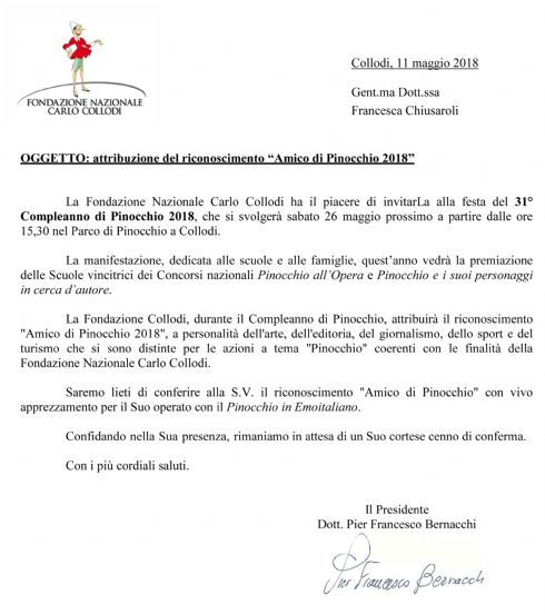 Francesca Chiusaroli premiata a Collodi