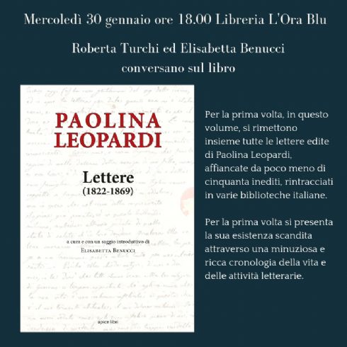 "Le Lettere di Paolina Leopardi" alla libreria L'Ora blu