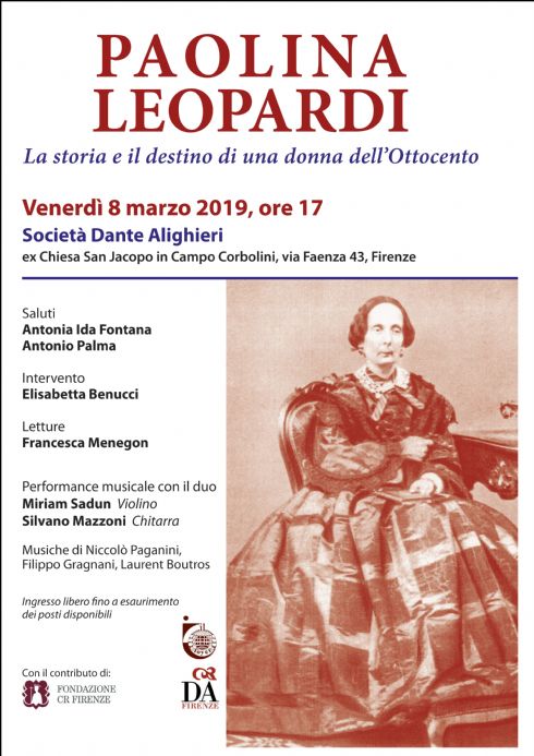 "Le Lettere di Paolina Leopardi" alla Società Dante Alighieri